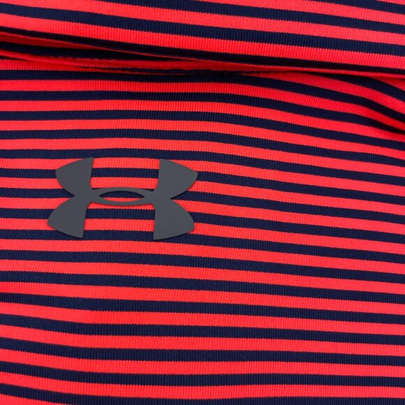 New Under ARMOUR Golf Shirt Men 2XL Neon Orange Navy Blue Stripes Heat Gear NWT - Picture 12 of 15